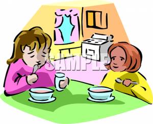 300x243 Royalty Free Clipart Image Two Girls Eating Soup