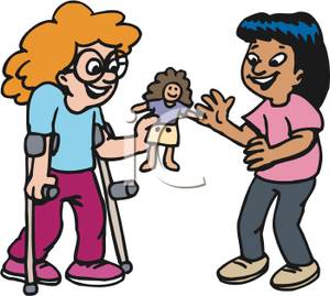 300x269 Two Cartoon Girls Playing With A Doll Clip Art Image