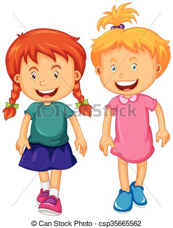 358x470 Two Girls With Happy Face Illustration Clip Art Vector