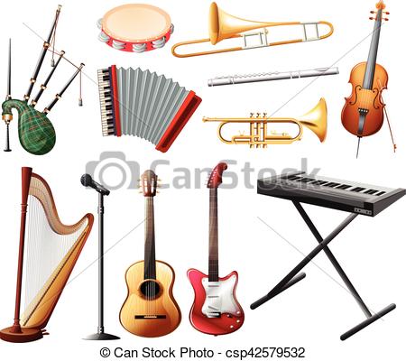 450x400 Different Types Of Musical Instrument On White Illustration
