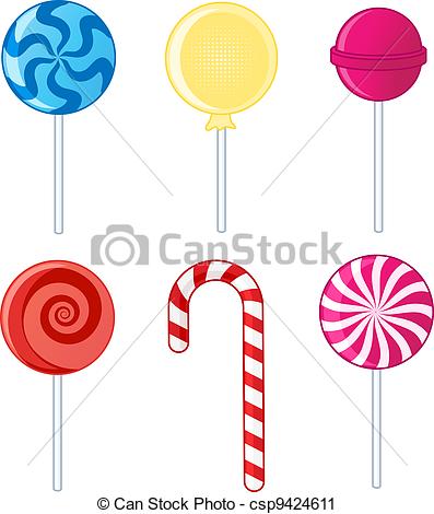 397x470 Illustration Of Various Types Of Lollipops. Vector Clip Art