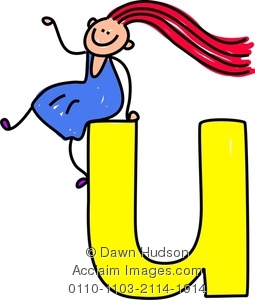 255x300 A Happy Little Girl Climbing Over A Giant Letter U Clipart Image