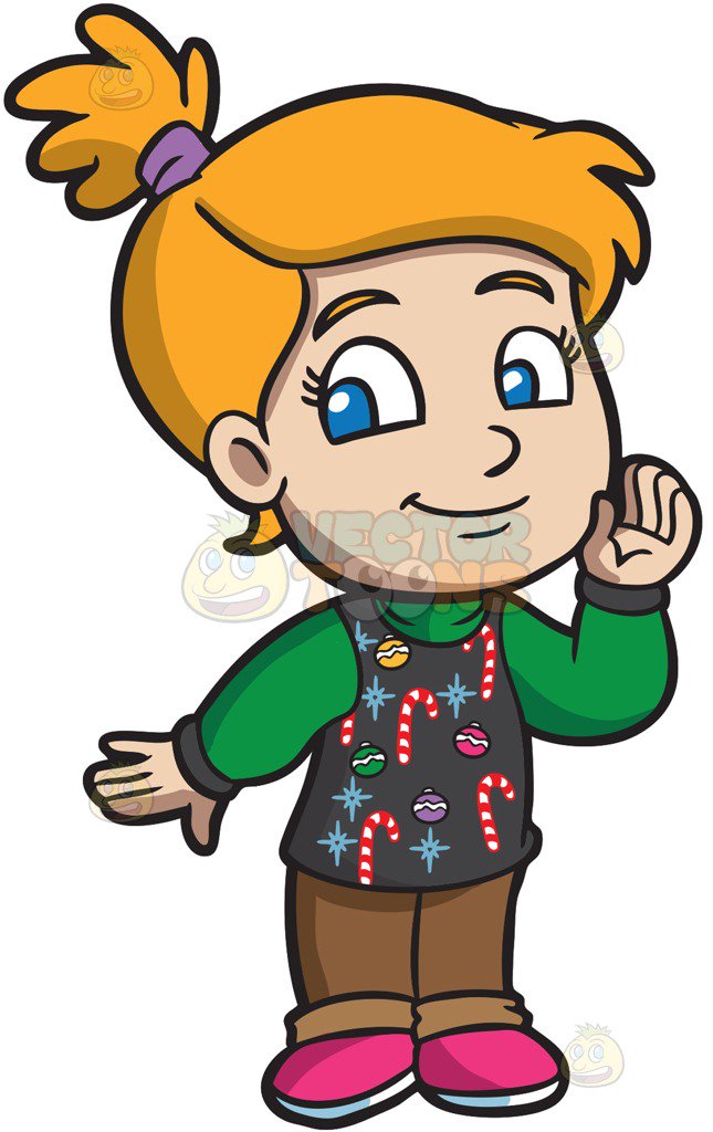 645x1024 A Girl In An Ugly Christmas Sweater Whispering Something Cartoon