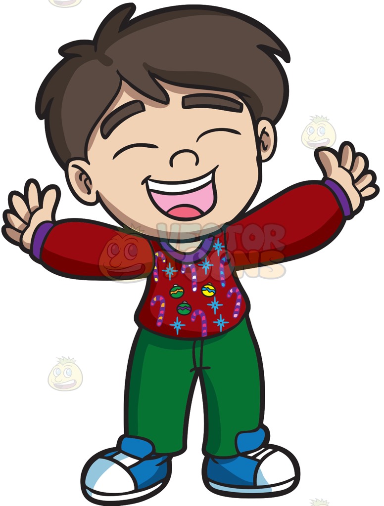 776x1024 A Very Happy Boy Wearing His Ugly Christmas Sweater Cartoon
