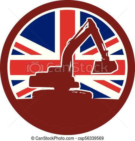 450x470 Excavator Side Silhoute Circ Uk Flag Icon. Icon Retro Style