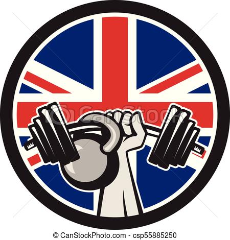 450x470 Barbell Kettleball Hand Circ Uk Flag. Icon Retro Style Clipart