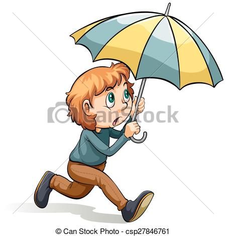 450x470 Young Boy With An Umbrella On A White Background Clip Art Vector