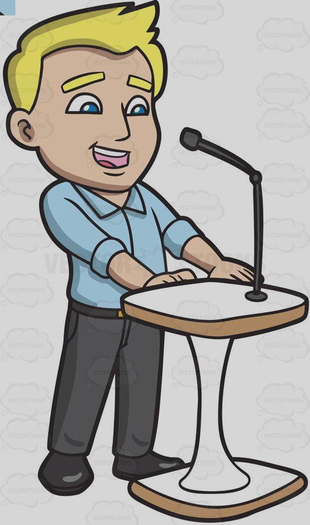 605x1024 Clip Art A Man Announcing Something Behind A Podium Cartoon
