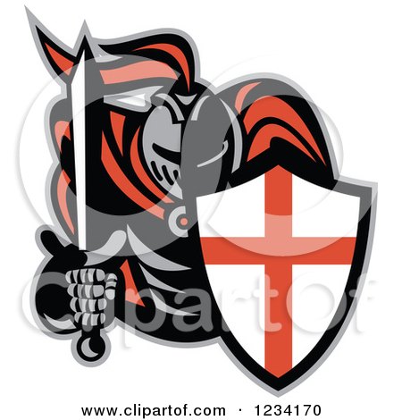 450x470 Clipart Of A Retro Knight In Full Armor, Holding Sword And Shield