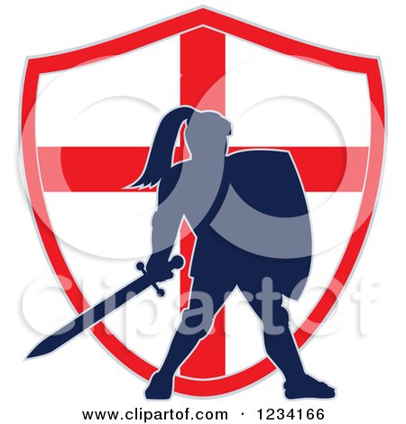 450x470 Clipart Of A Silhouetted Knight In Full Armor Over An English Flag