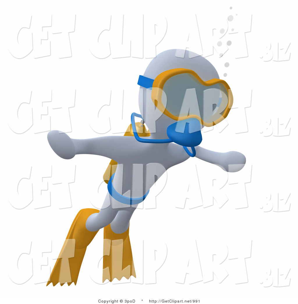 1024x1044 3d Clip Art Of A White Man Swimming Underwater While Scuba Diving