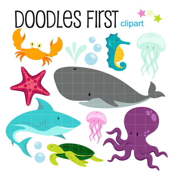 570x570 Underwater Creatures Sea Adventure Clipart Digital Clip Art