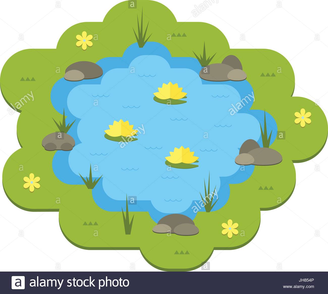 1300x1165 Cartoon Vector Garden Pond Illustration With Water, Plants