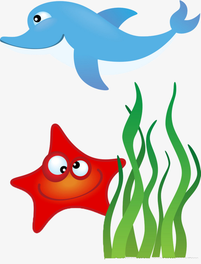 650x854 The Underwater World, Dolphin, Starfish, Water Plants Png And Psd