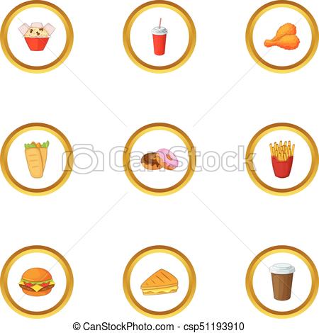 450x470 Unhealthy Food Icons Set, Cartoon Style. Unhealthy Food Vector