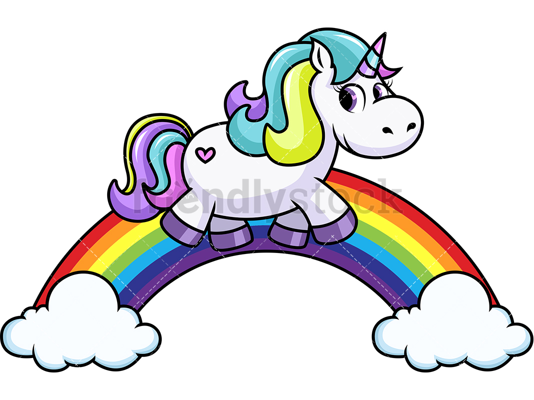 1067x800 Unicorn Walking On Rainbow Cartoon Vector Clipart