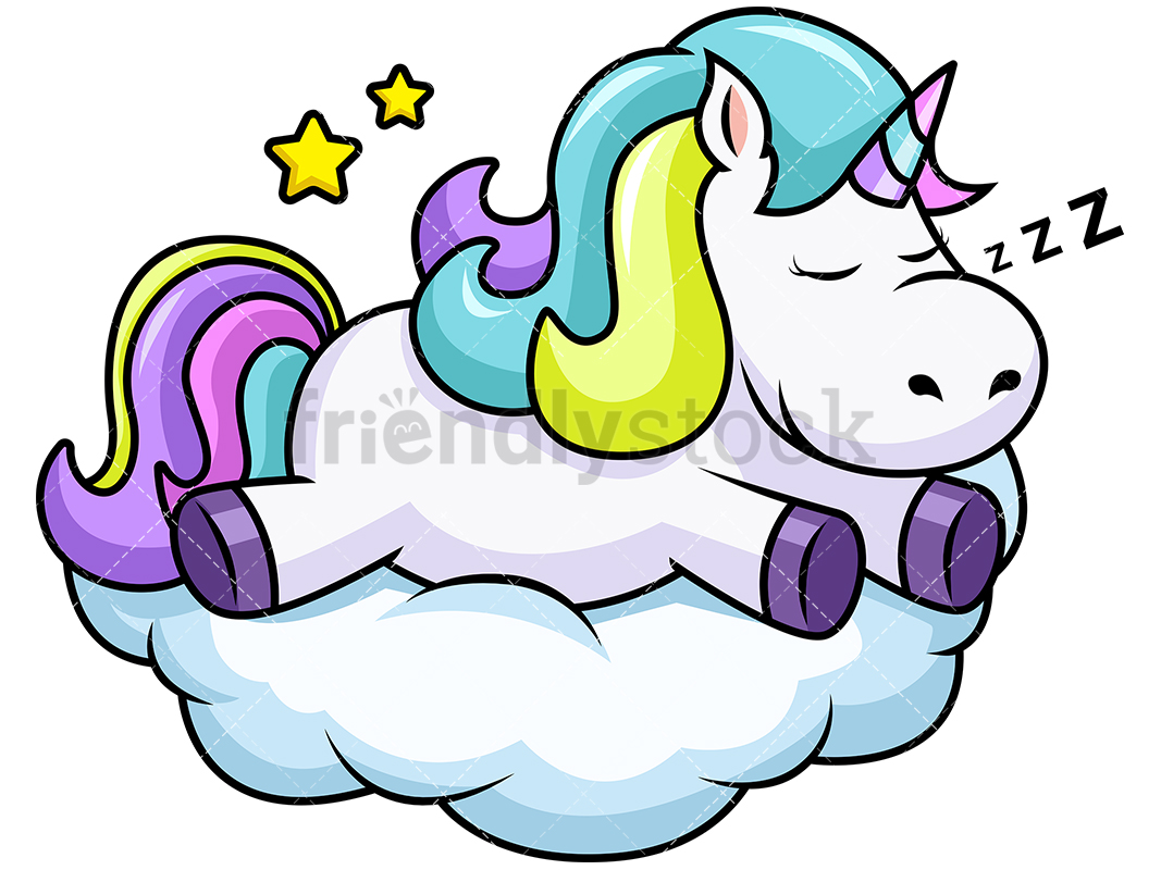 1067x800 Cute Unicorn Sleeping On A Cloud Vector Cartoon Clipart