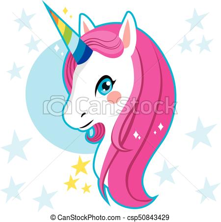450x452 Cute Magic Unicorn Head With Rainbow Horn And Pink Hair Vector