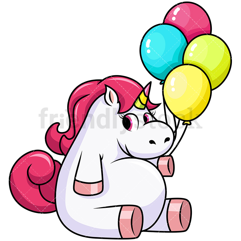 800x800 Cute Unicorn Holding Balloons Vector Cartoon Clipart
