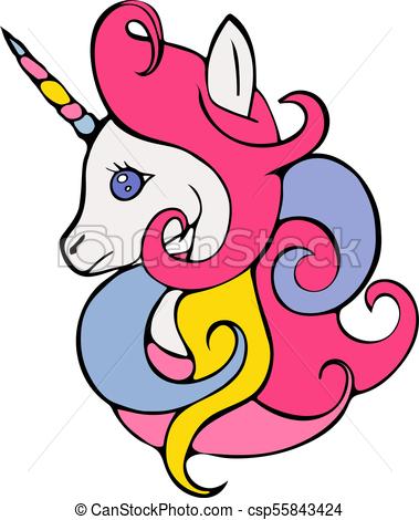 379x470 Unicorn Head On White Background. Cute Magic Cartoon Fantasy