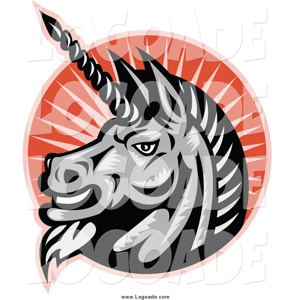 1024x1044 Clipart Of A Gray Unicorn Head Over Orange Rays Fantasy Logo By