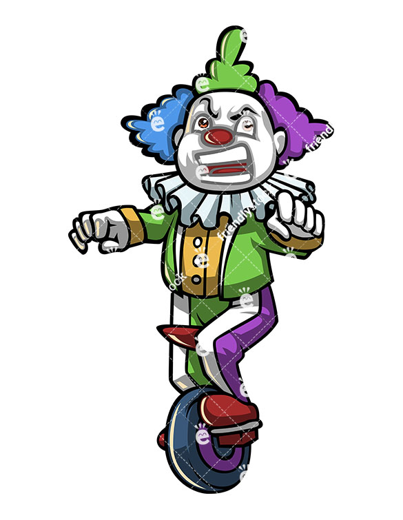 585x755 Grumpy Clown On Vintage Old Unicycle Stock Vector Clipart