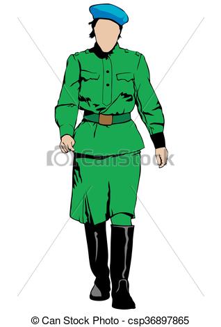318x470 Young Woman In Military Uniform On A White Background Clip Art