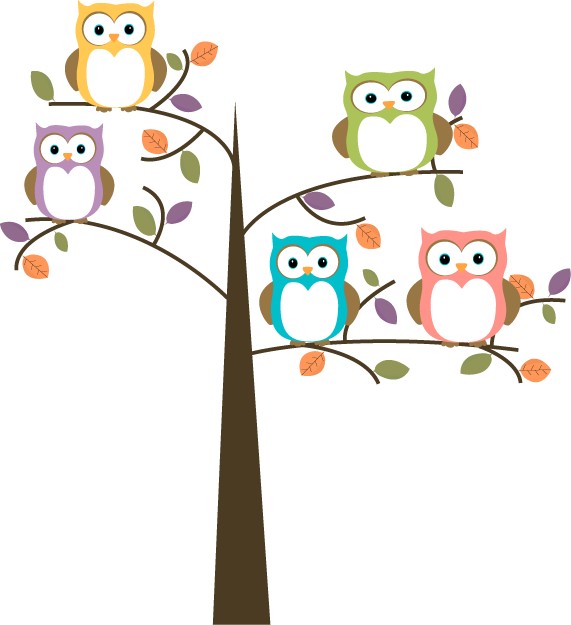 571x625 Owl Cartoon Colorful Owls In Pretty Tree Clip Art