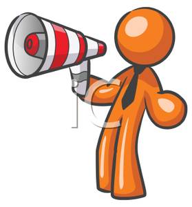 279x300 Clip Art Image An Orange Man Holding Up A Megaphone