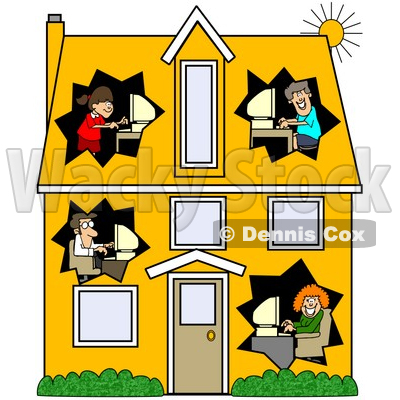 400x400 Clipart Illustration Of A Blue Foreclosed Home With Boarded Up