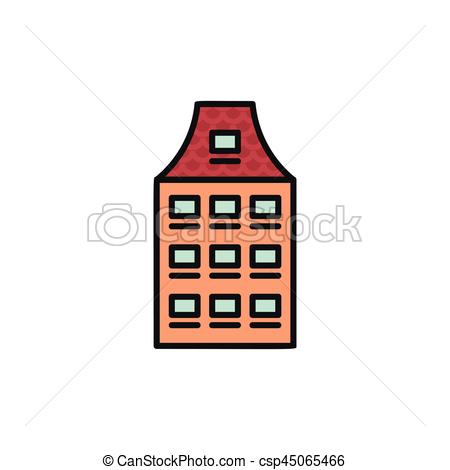 450x470 Isolated Orange Color Low Rise Municipal House In Lineart Clip