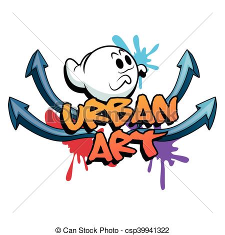 450x470 Urban Art And Graffiti Design. Cartoon Ghost And Arrows Vector