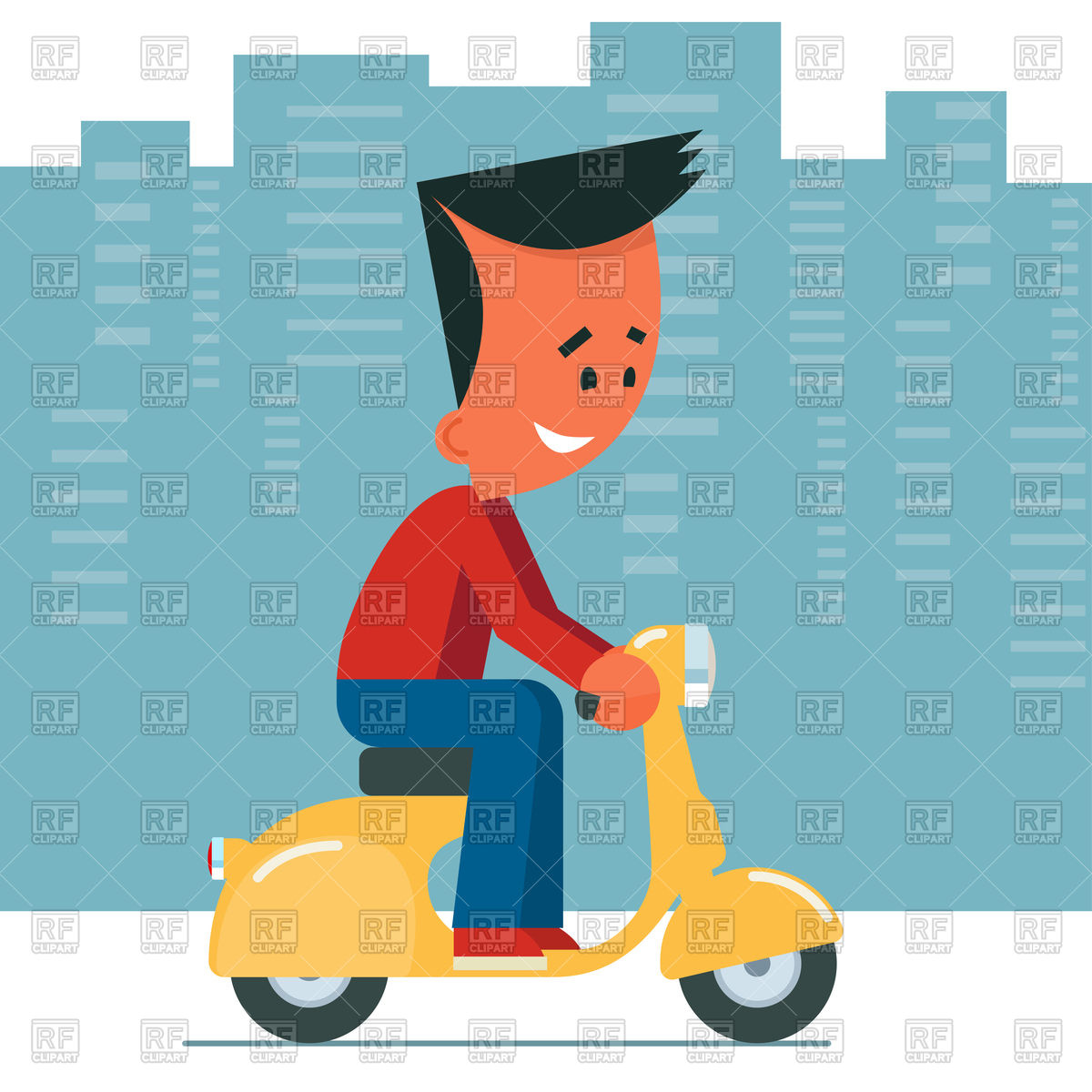 1200x1200 Young Man On Motor Scooter, Urban Scene Royalty Free Vector Clip