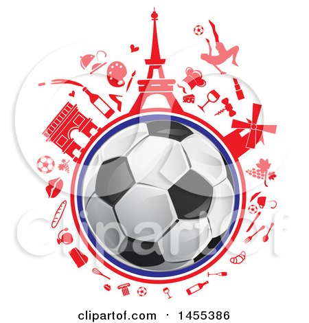 450x470 Clipart Of A Soccer Ball Globe With Red French Icons