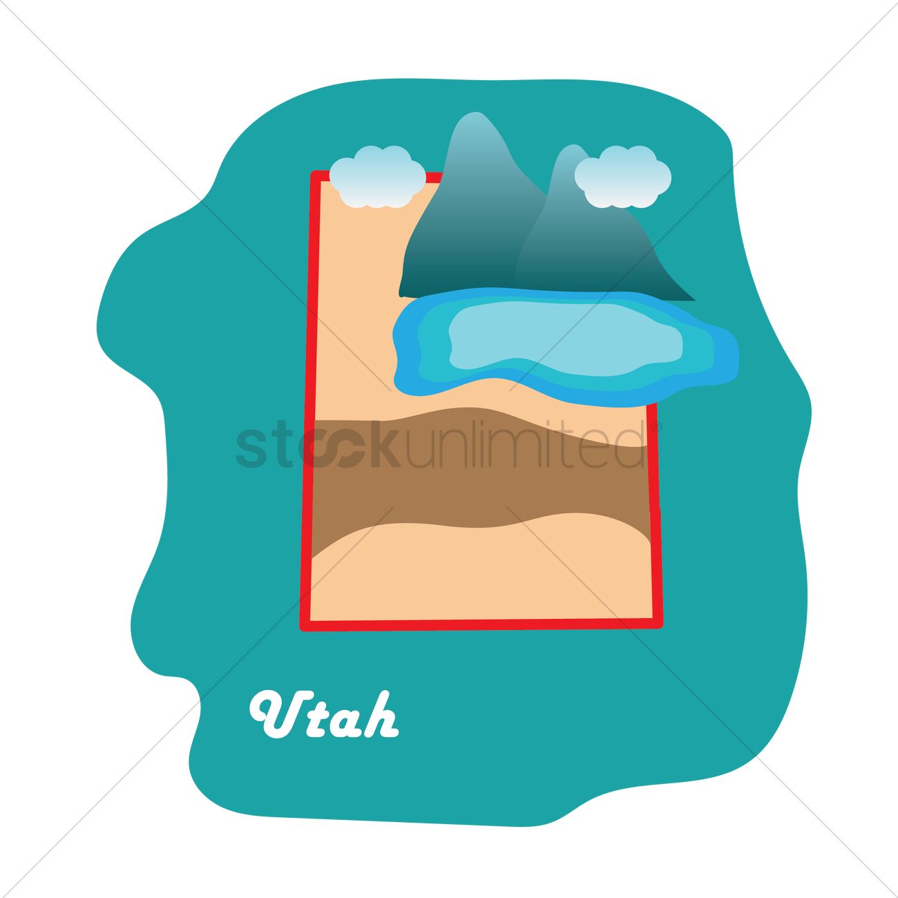 1300x1300 Utah State Map With Great Salt Lake Vector Image