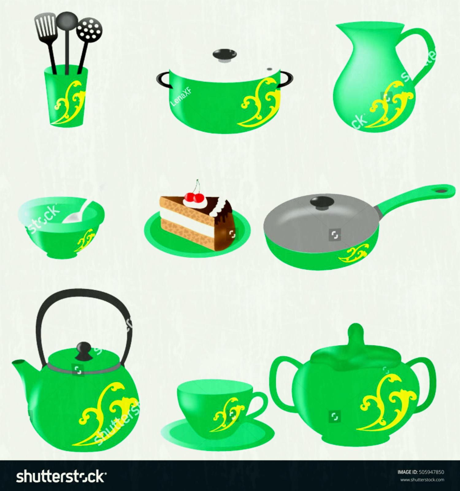 1500x1600 A Set Of Green Kitchen Utensils Clip Art Clipart Stock Vector