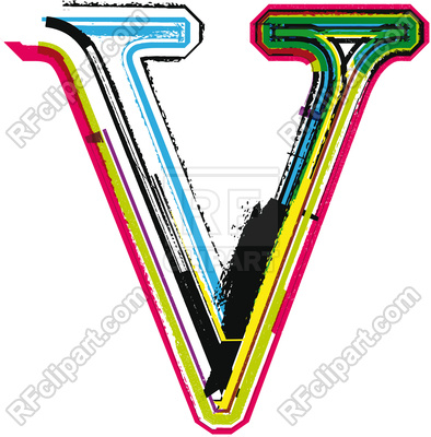 394x400 Letter V Colorful Grunge Font Royalty Free Vector Clip Art Image