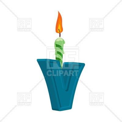 400x400 Letter V With Candle For Birthday Cake Royalty Free Vector Clip
