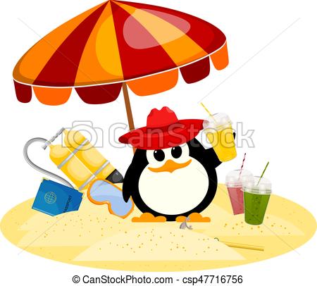 450x406 Cartoon Color Image Of A Small Penguin Under A Beach Clipart