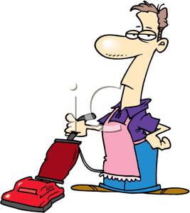 267x300 Clip Art Image A Man Wearing An Apron Pushing A Vacuum Cleaner
