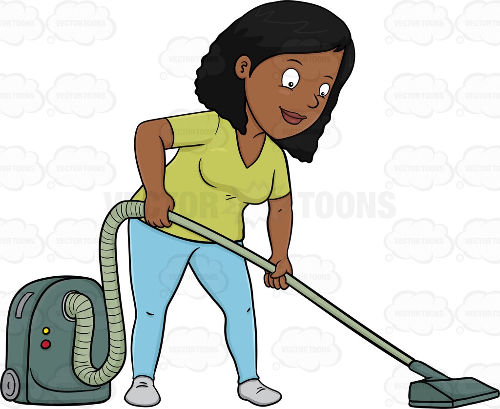 1024x838 A Black Woman Using A Vacuum Cleaner To Sanitize The Floor Cartoon