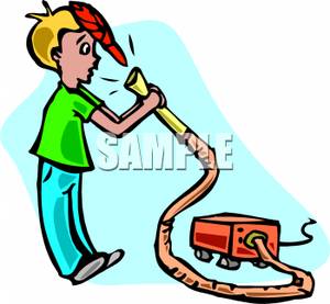 300x277 A Boy Sucking His Hat Into A Vacuum Cleaner By Accident Clip Art Image