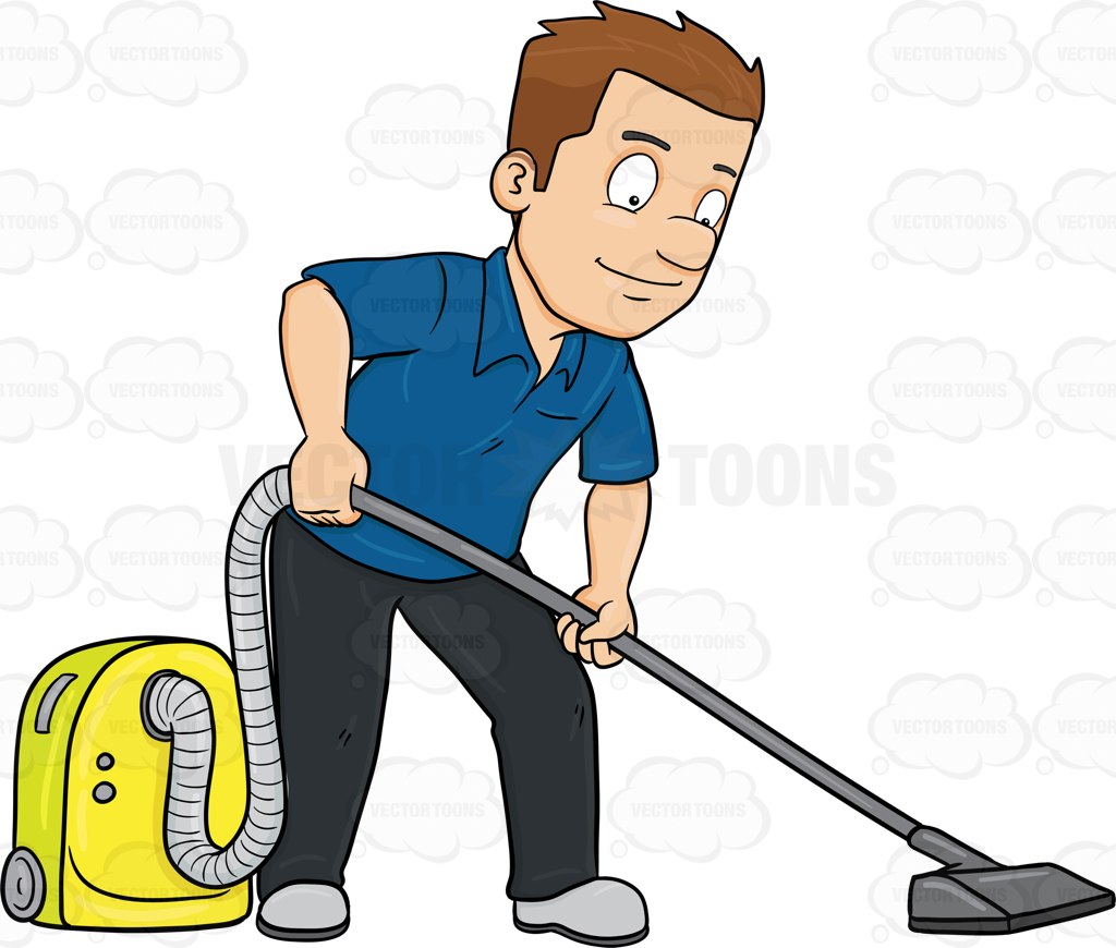 1024x870 A Man Using A Vacuum Cleaner To Sanitize The Floor Cartoon Clipart