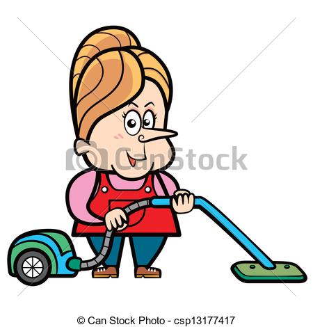 450x470 Cartoon Housewife With A Vacuum Cleaner. Vector Clip Art