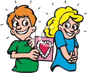300x250 Clip Art Image A Smiling Boy Giving A Valentine Card To A Shy Girl