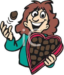 255x300 Clip Art Image A Woman Eating From A Box Of Valentine Chocolates
