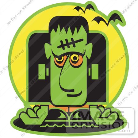 450x450 Clip Art Of A Green Frankenstein With Vampire Bats Halloween