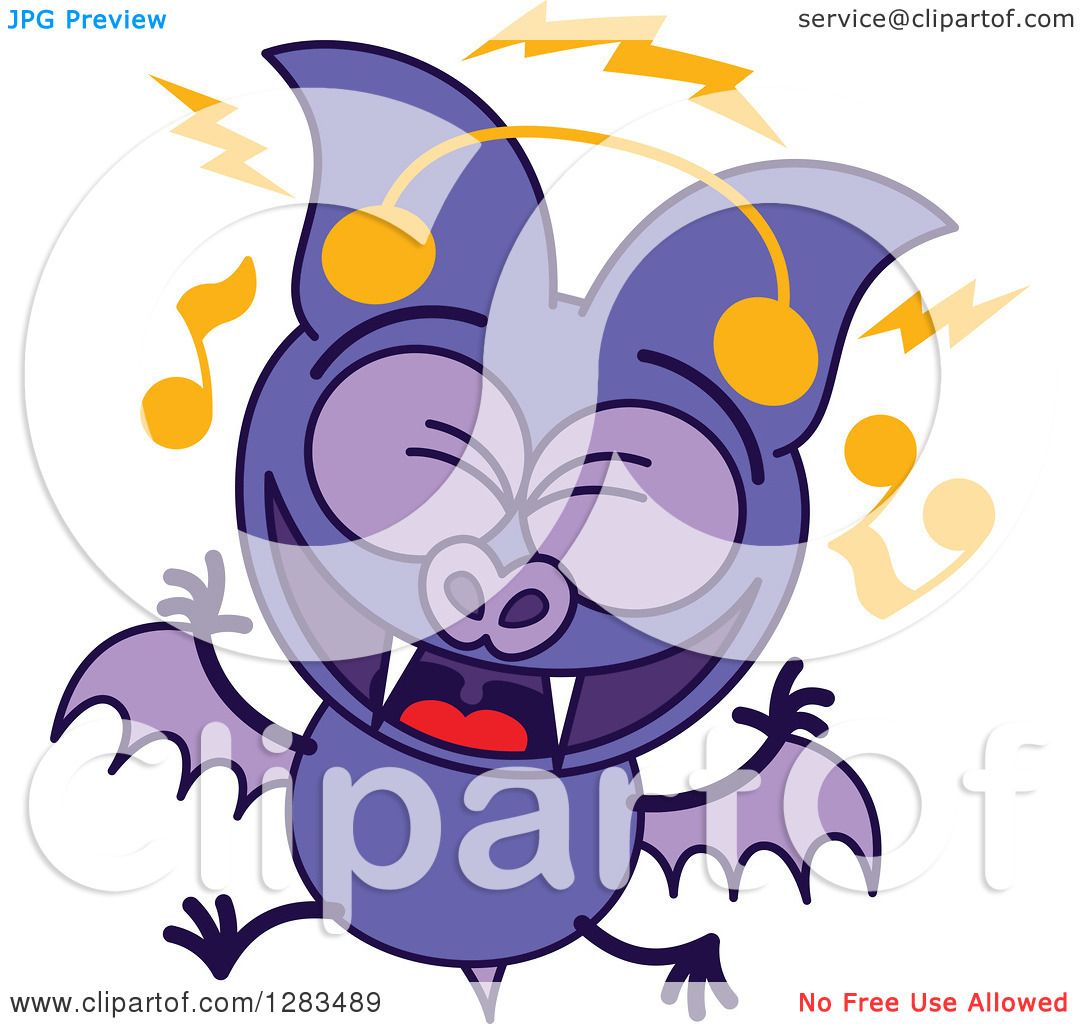 1080x1024 Clipart Of A Singing Purple Vampire Bat Wearing Music Headphones