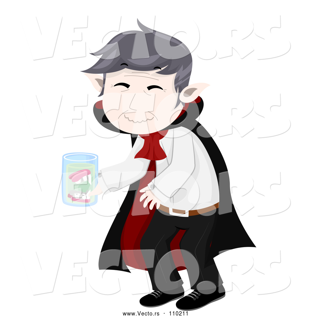 1024x1044 Vector Of Senior Vampire Man Cleaning His False Teeth In A Jar By