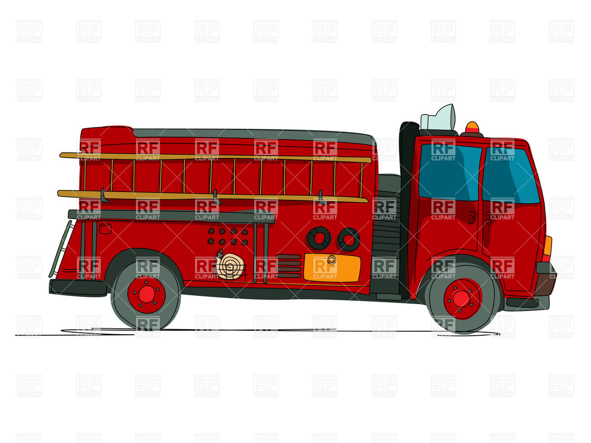 1200x900 Side View Of Fire Truck (Fire Fighting Vehicle) Cartoon Sketch
